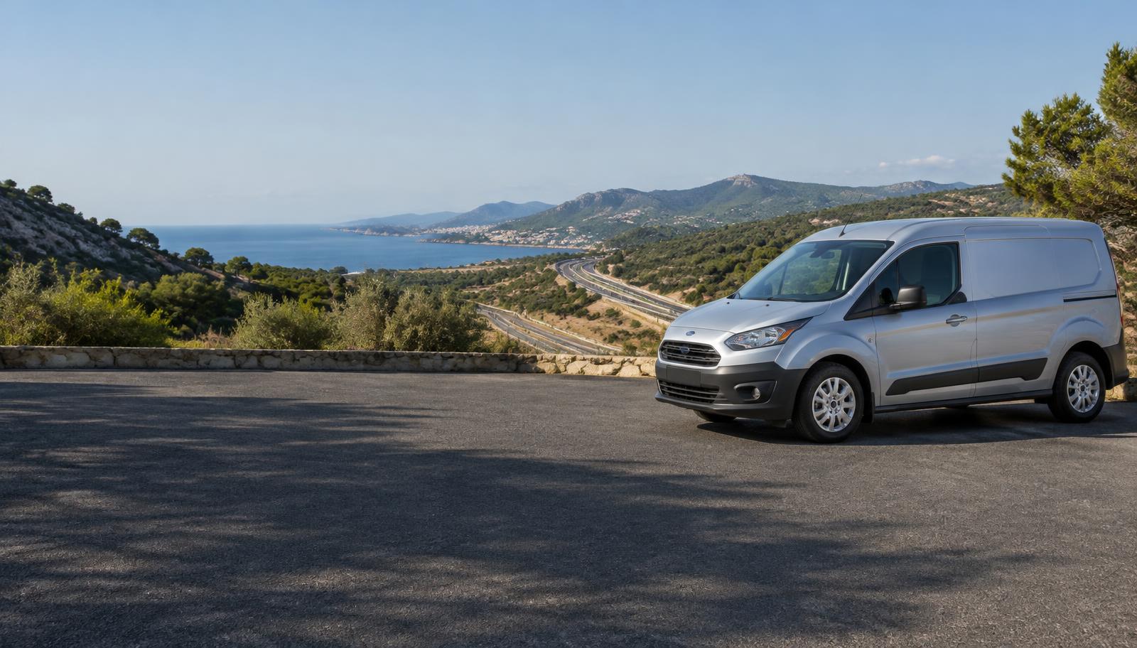 Furgoneta de transporte junto a una carretera en España